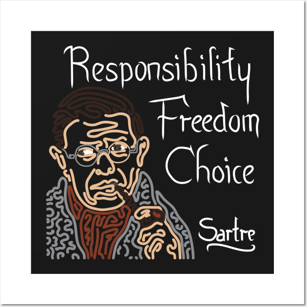 STYLIZED LINE ART SARTRE - RESPONSIBILITY FREEDOM CHOICE - neutral Wall Art by Xotico Design